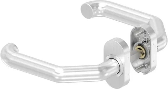 FeNau Türdrücker-Paar aus Edelstahl V2A in Silber gebürstet mit 8mm Stift für 30-60mm Kastendicke, feststehend links - Bild 1