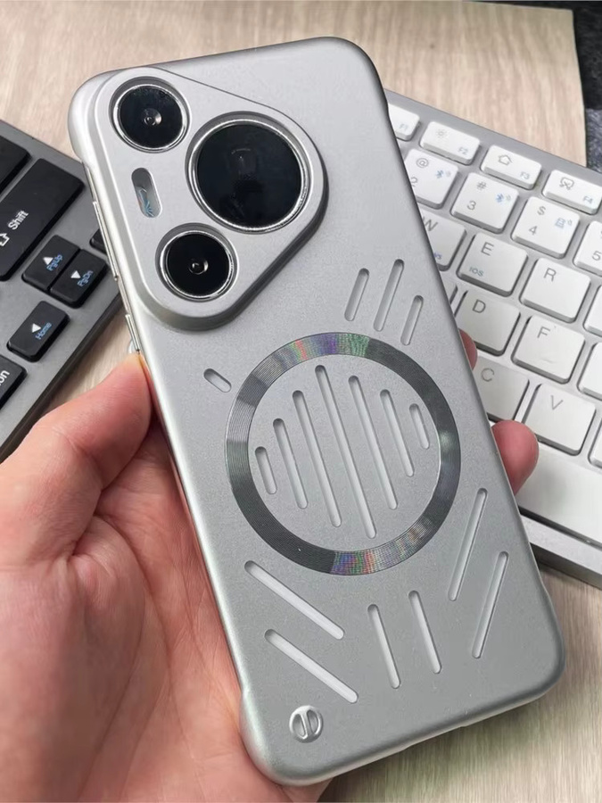 Magnetische und rahmenlose Schutzhülle für Huawei PURA 70, 80 Ultra und P60 Pro mit hohler Wärmeableitung und harter PC-Rückseite in Orange und Silver - Bild 4