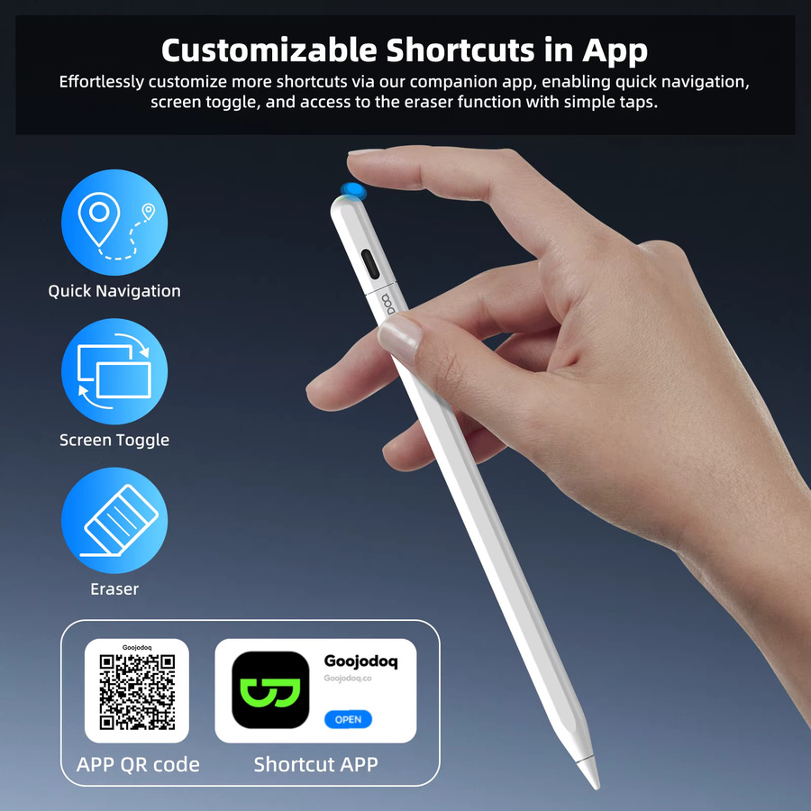 GOOJODOQ Apple Pencil 2 Alternative mit Apple Find My Unterstützung für iPad Air 6, iPad Pro 13 2024, iPad Pro 11, iPad Pro 12.9 und iPad Air 5, Farbe: Weiß, mit Palm Rejection - Bild 2
