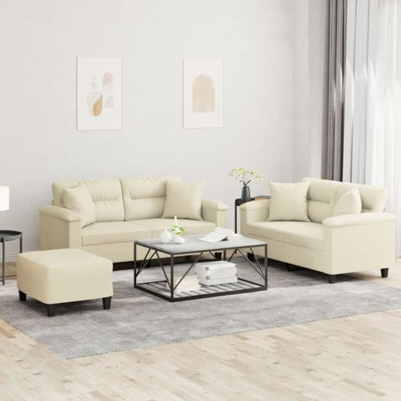 3-tlg. Sofagarnitur vidaXL in Beige aus Kunstleder mit Metallgestell und Kissen im modernen Design - Bild 1