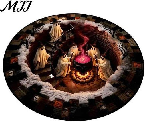 Runder Halloween Teppich mit 3D Spuktreppen-Motiv von JoyHive, Mehrfarbig, Durchmesser: 40 cm - Bild 1