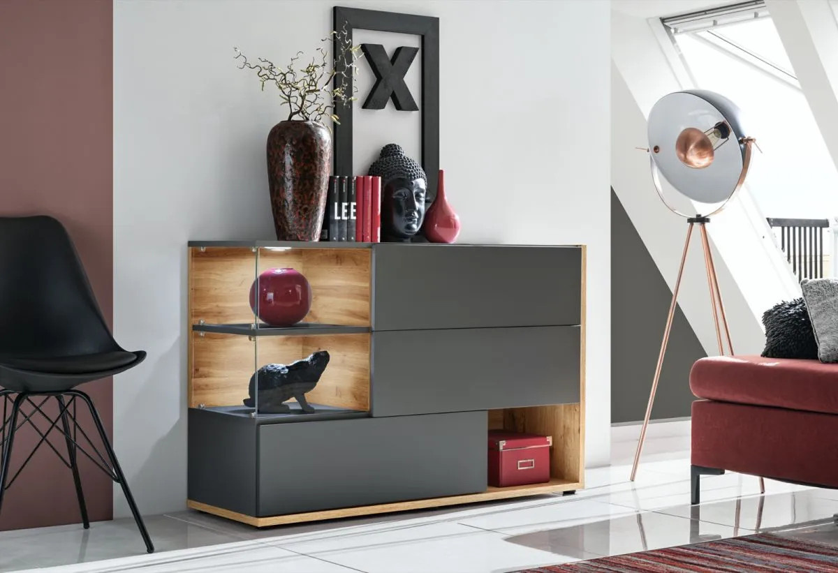 Sideboard Lester in Grau und Wotan Eiche mit integrierter Beleuchtung, Breite: 120 cm - Bild 2