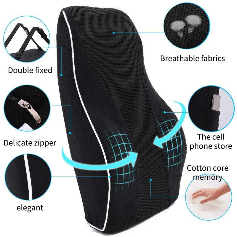 Rutschfestes Memory Foam Autositzkissen in Schwarz für Büro- und Gaming-Stühle zur Unterstützung von Lendenwirbel und Taille - Bild 2