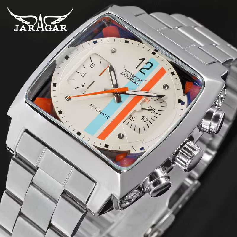 JARAGAR Armbanduhr, Automatik, Edelstahl, Weiß, Herren, Vintage - Bild 4