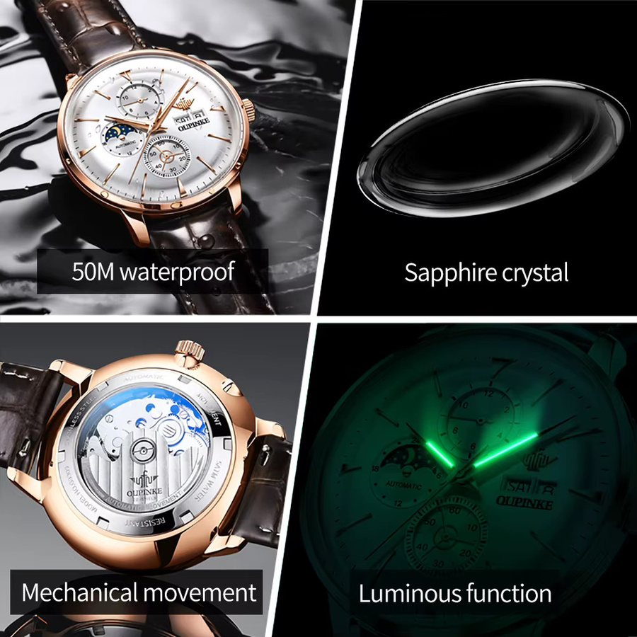 OUPINKE Armbanduhr, Automatik, Edelstahl, Leder, Herren - Bild 4