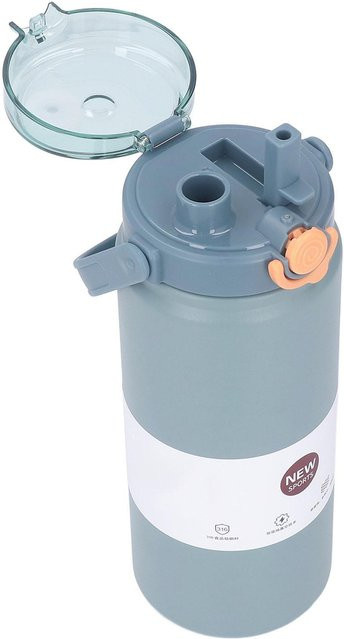 Igeteck Isolierflasche mit Strohhalm aus Edelstahl in Blau und Grau, 1200 ml Thermobecher für Sport und Reisen - Bild 1