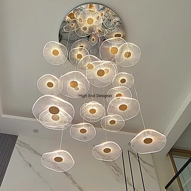 JIANKEXING LED Pendelleuchte aus Acryl in Silber und Weiß für Wohnzimmer, Esszimmer und Treppe - Bild 1