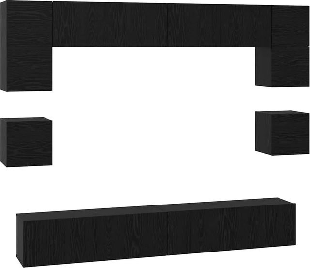 vidaXL TV-Schrankset 8-teilig modern in Schwarz und Eichen-Optik aus Holzwerkstoff, Wandmontage für dein Wohnzimmer - Bild 1