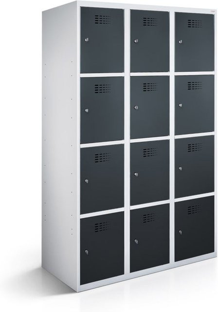 rotstahl Fächerschrank mit 12 Fächern (3x4), Korpus lichtgrau und anthrazitfarbenen Türen, B/T/H: 120 x 50 x 180 cm - Bild 1