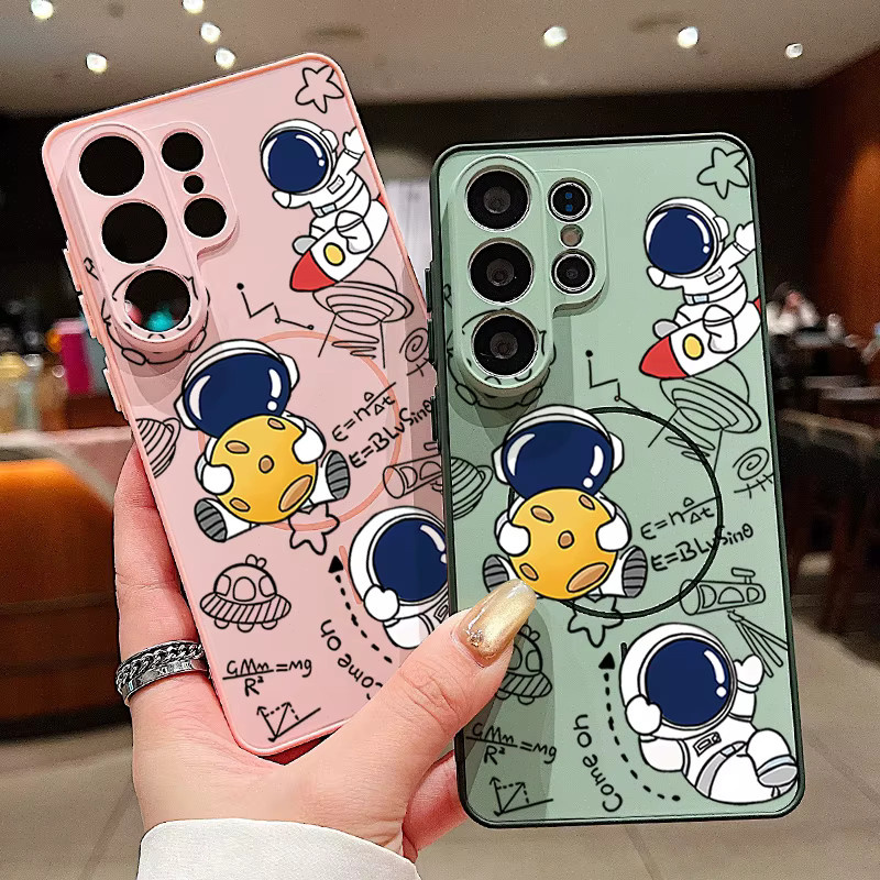 Magnetische Handyhülle mit Astronauten-Druck für Samsung Galaxy S26 S25 S24 S23 S22 Ultra Edge FE A56 A37 A16 A55 A36 A17 in Orange - Bild 2