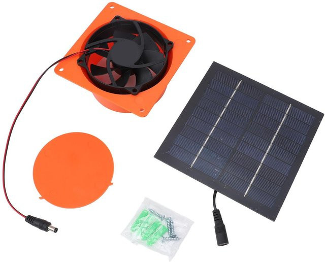 Solarbetriebener Abluftventilator mit 20W Monokristallinem Silizium Solarmodul und runder Blende in Schwarz und Orange - Bild 1