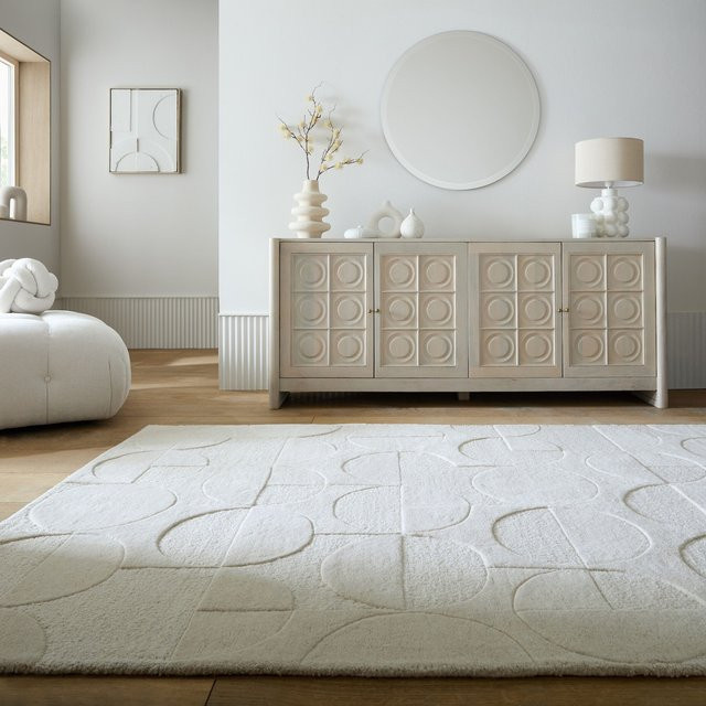 Wollteppich Kadima Design mit geometrischem Kreis-Muster in Elfenbein, B/T: 200 x 290 cm - Bild 1