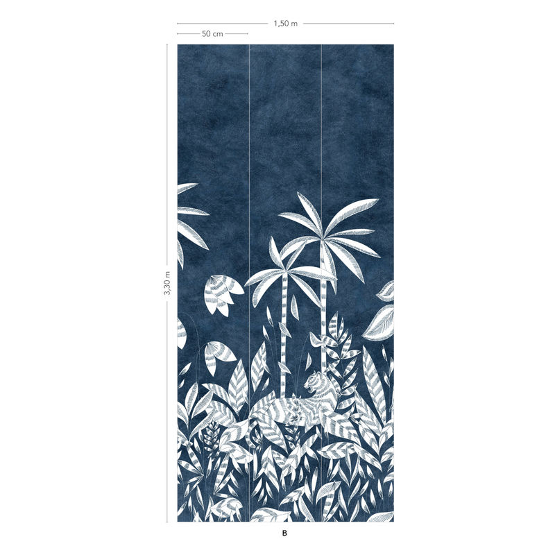 Isidore Leroy Fototapete Paradis Des Tigres Nocturne in Blau mit Tiermotiv und floralem Design, B/H: 330 x 50 cm - Bild 2