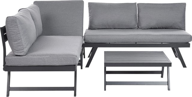 Beliani Lounge Set COCCORINO in Dunkelgrau mit L-Form, Outdoor-Sofa, Couchtisch und Ottoman aus Aluminium und wetterfestem Polyester, B/T/H: 196 x 196 x 64 cm - Bild 1