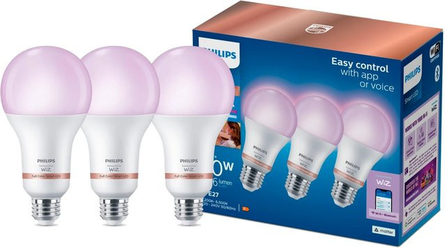 Philips WiZ Smart LED Lampe A60 E27 Mehrfarbig, 3 Stück - Bild 1
