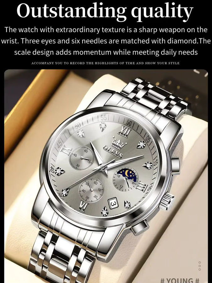 OLEVS Chronograph, Quarz, Gold, Edelstahl, Herren - Bild 7