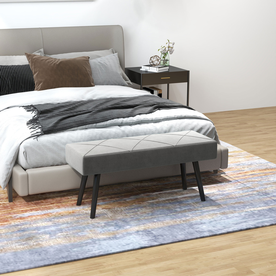 HOMCOM Polsterbank in Samtoptik mit X-Muster, grau, B/T/H: 100 x 36 x 45 cm - Bild 2