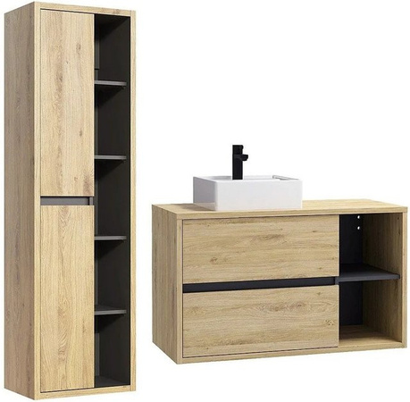 PURNAL Badmöbel-Set mit Waschbecken und Schrank in Beige, Breite: 100 cm