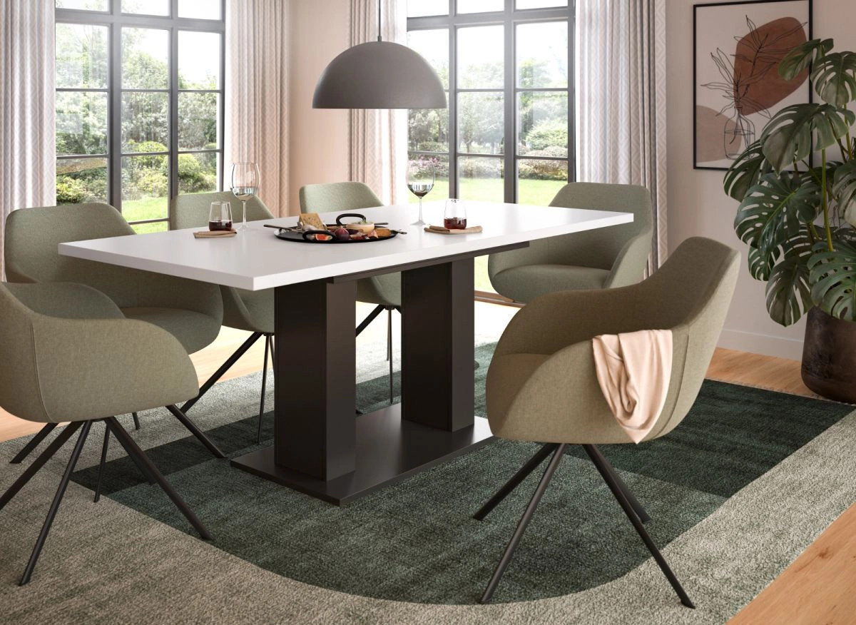 Ausziehbarer Esstisch Inn.Furn in Weiß und Grau mit zentraler Säule - Bild 3