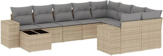 vidaXL 10-tlg. Garten-Sofagarnitur in L-Form aus Polyrattan mit Kissen, Beige-Grau - Bild 1