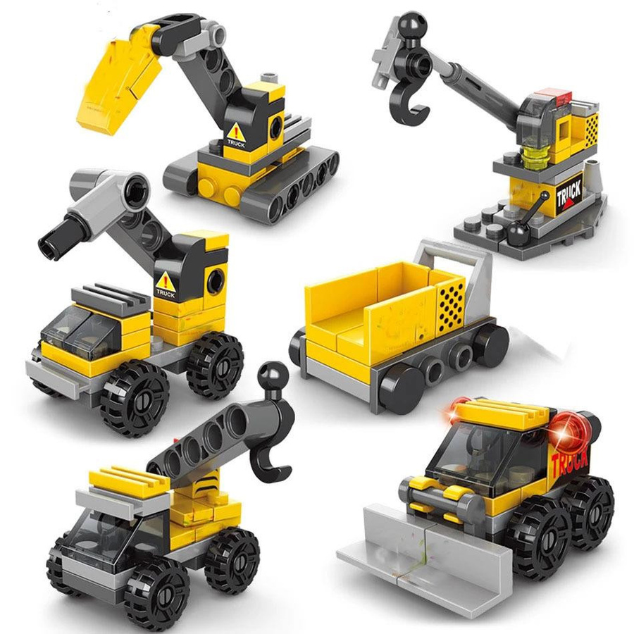 Yiran toy 6-in-1 Stadtbauteam LKW Kran Gabelstapler Bausteine Set - Bild 4