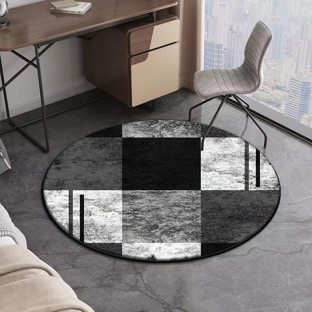 Runder Teppich HGHT in Schwarz mit geometrischem Streifenmuster, waschbar und rutschfest, Durchmesser: 80 cm - Bild 1