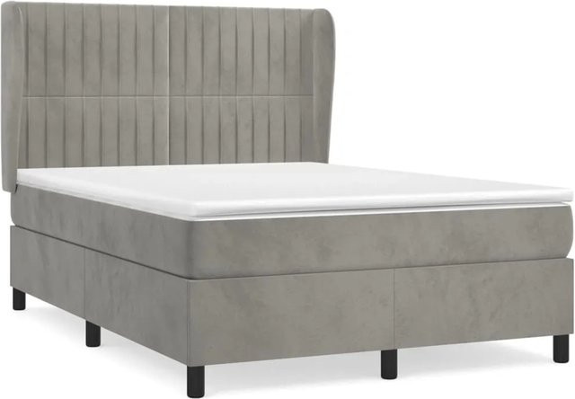 vidaXL Boxspringbett mit Matratze in Hellgrau aus Samt, Hybrid-Design mit Taschenfederkern, B/T: 140 x 190 cm - Bild 1