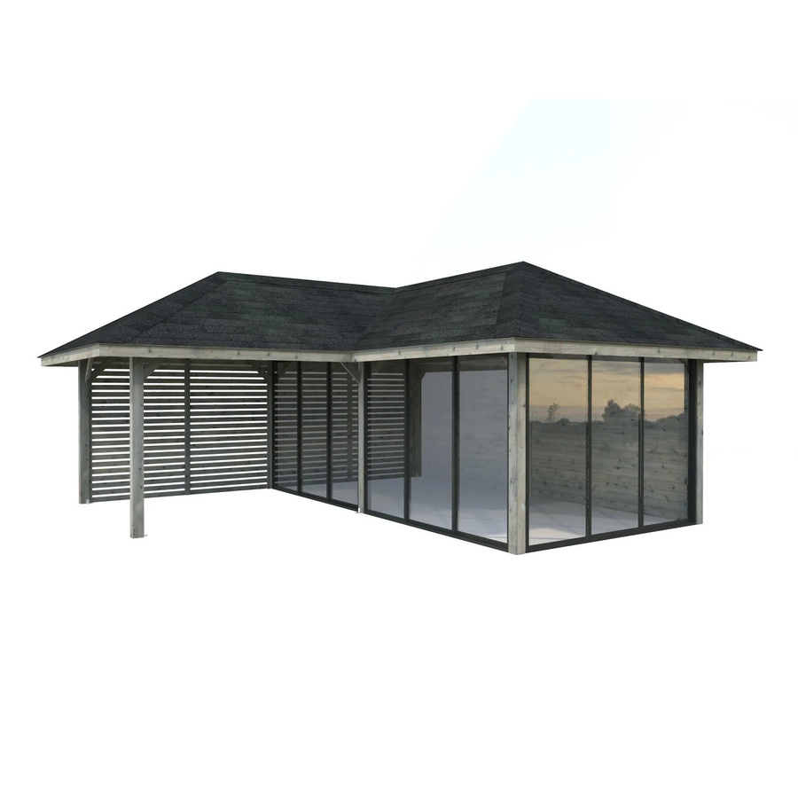 PALMAKO Pavillon Bianca Set 214 Slide in Grau aus Fichtenholz mit ESG Glas und Teleskopfunktion, B/T/H: 588 x 588 x 319 cm - Bild 2