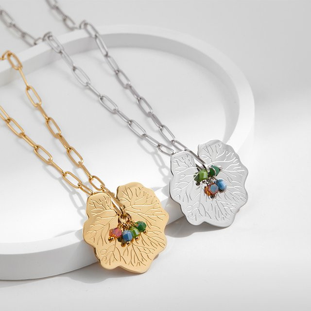 Loe Blumen-Anhänger-Halskette, Edelstahl, Gold, Damen - Bild 1