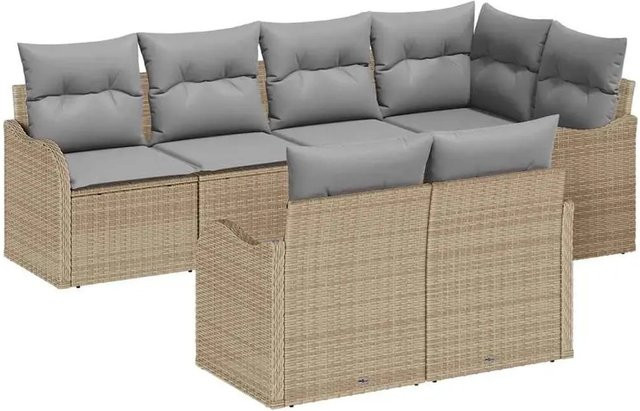 vidaXL Garten-Sofa-Set in L-Form aus Poly Rattan und Stahl, 7-teilig mit Kissen und integriertem Stauraum, Beige - Bild 1