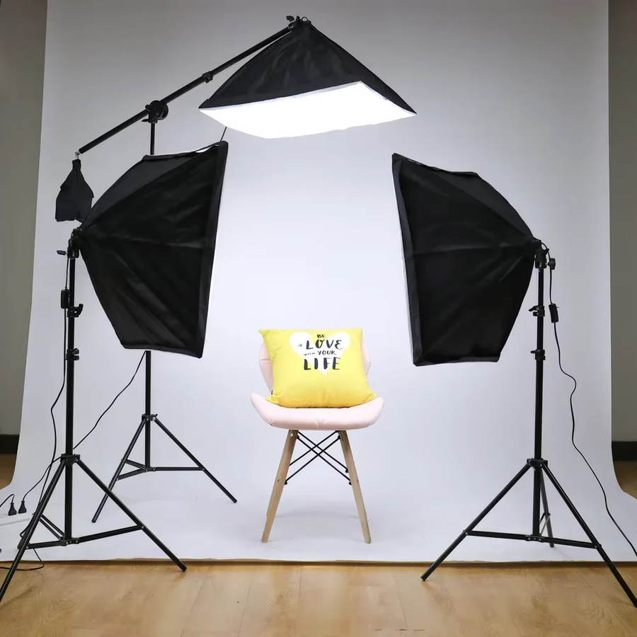 Professionelles Fotostudio-Dauerlicht-Set mit Softbox-Leuchten, Querarm, E27 Fotolampen und Stativ, B/H: 50 x 70 cm - Bild 2