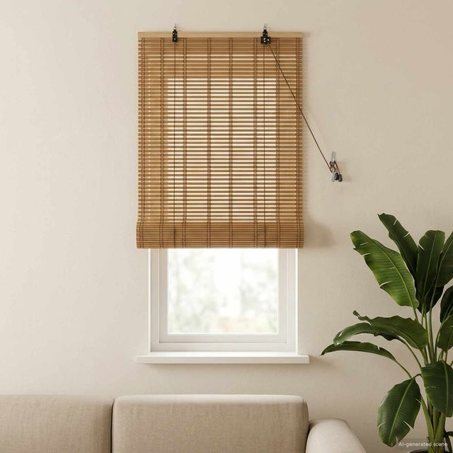 vidaXL Bambus-Rollo in Beige und Braun, UV-beständig, semi-transparent, Breite: 40 cm, Höhe: 160 cm - Bild 2