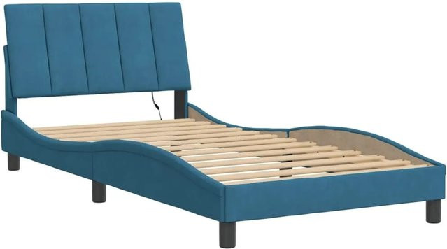 vidaXL Bettgestell Hanko in Blau mit LED-Unterbettbeleuchtung und USB-Ladeport aus Samt, B/T/H: 100 x 200 cm - Bild 1