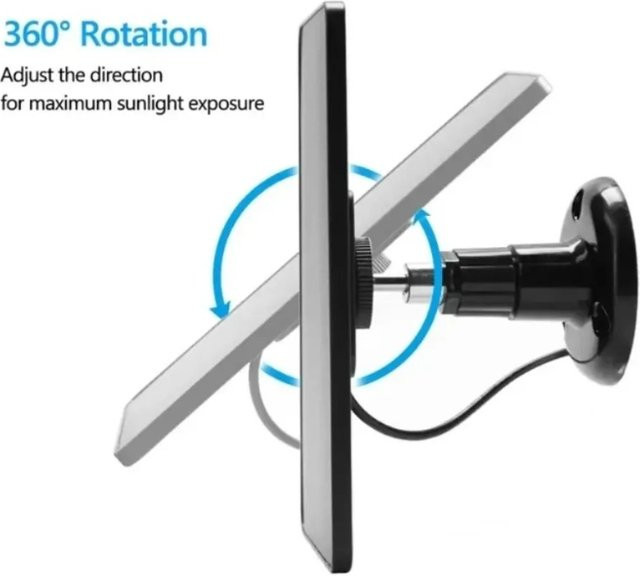 XIKCU Wasserdichtes USB-C Solarpanel mit 360 Grad drehbarer Halterung für Überwachungskameras, Schwarz-Weiß - Bild 1