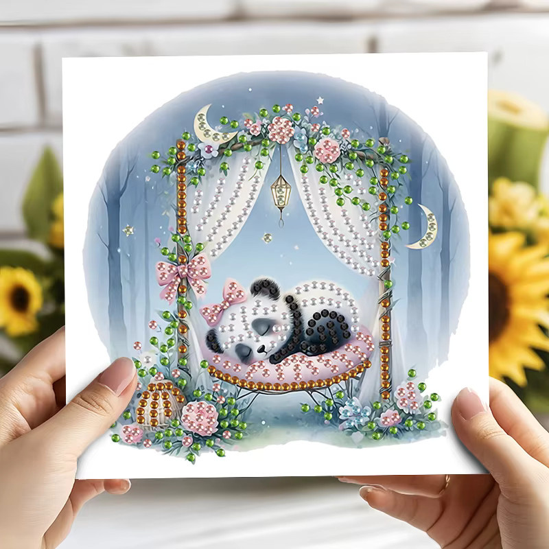 6er Set DIY Diamantmalerei Grußkarten mit Panda-Motiv in Multicolour, B/H: 30 x 15 cm - Bild 4