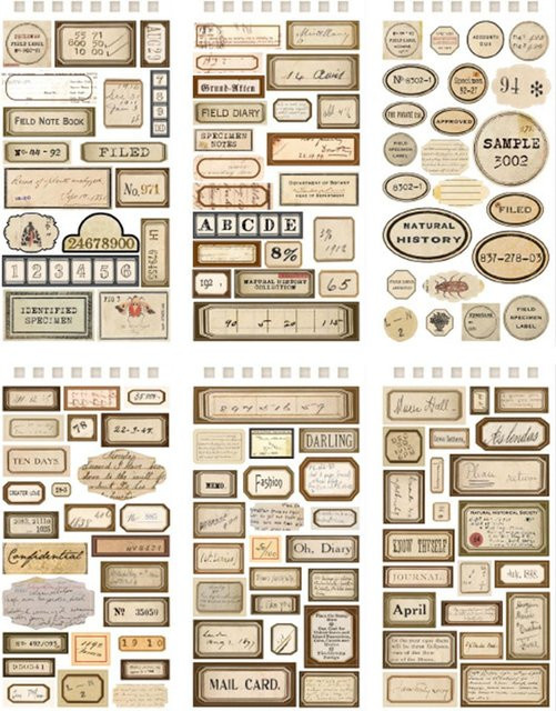 12 Stück Planer Aufkleber Bogen von CosyHome im Retro Stil für Journal und Kalender, Farbe: beige - Bild 1