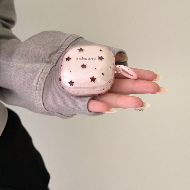 Rosa transparente Kopfhörer-Schutzhülle mit Polka Dot und Sternen für Samsung Galaxy Buds 4 Pro, 3 Pro, 2 Pro, FE, Live und Core inklusive Haken - Bild 1