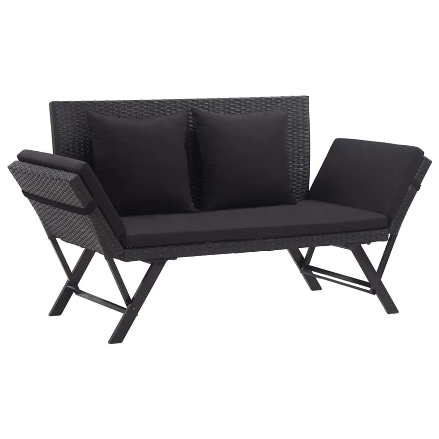 furnicato Gartenbank aus Poly Rattan mit Auflagen in Schwarz, B: 176 cm, H: 70 cm, T: 80 cm - Bild 2