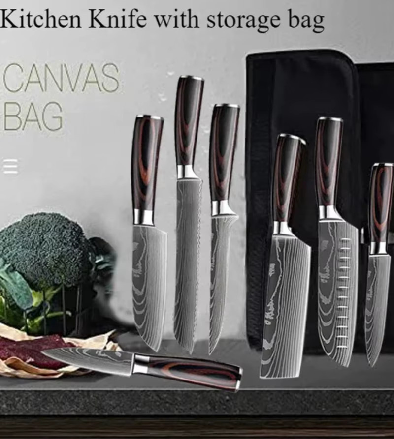 WXCOO Japanisches Messer-Set aus Damaststahl und VG10-Stahl mit Santoku-Schneidemesser, Fleischbeil und magnetischem Messerblock - Bild 2