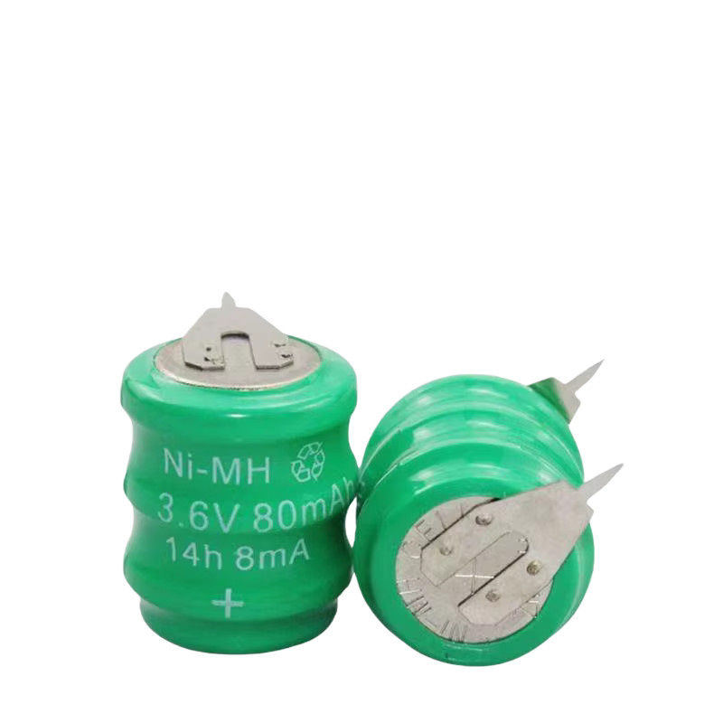 Wiederaufladbarer NiMH-Akku in Grün, 3,6 V, 80 mAh, rund mit Pins für Uhren und Elektronik - Bild 3