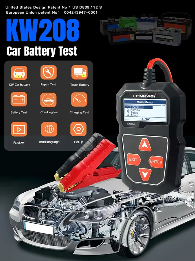 KONNWEI KW208 12 V Auto Batterie Tester und professioneller Automotive Analysator in Schwarz - Bild 7
