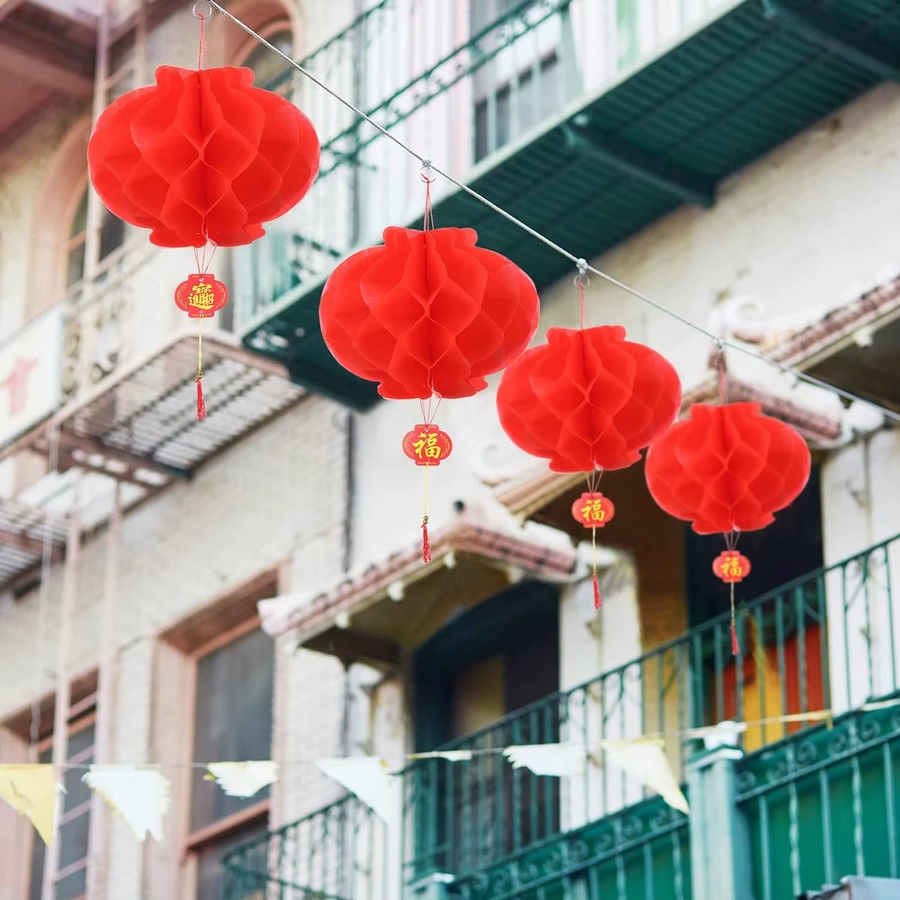 Rote chinesische Papierlaternen als Festivaldekoration für Neujahr, Hochzeit und Restaurant, Durchmesser: 25,4 cm - Bild 3