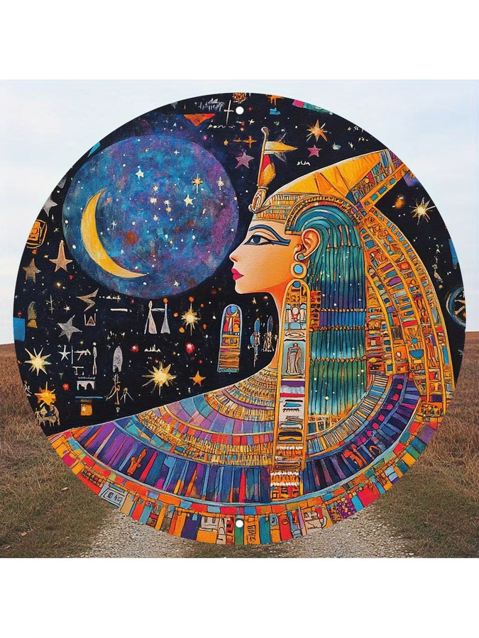 CIFBUY Rundes Metall-Wandschild Ägyptische Göttin Nut mit Sternenhimmel und Hieroglyphen, Durchmesser: 20 cm, Mehrfarbig - Bild 4
