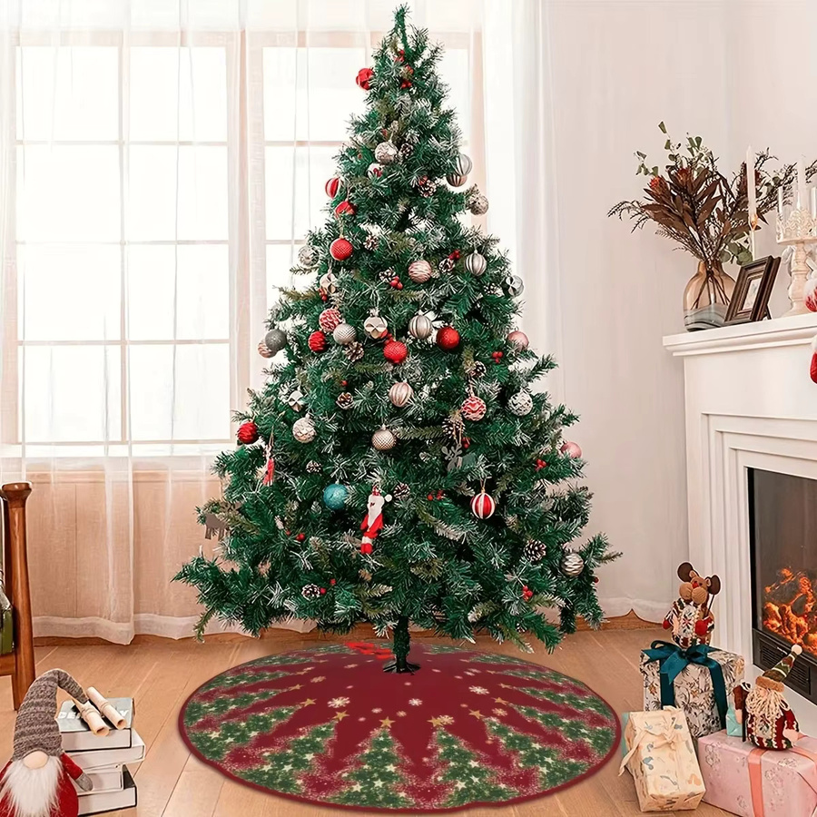 VIKAMA Weihnachtsbaumrock mit Weihnachtsbaummuster in Rot, runde Textil-Dekoration für deine Winterkollektion - Bild 3