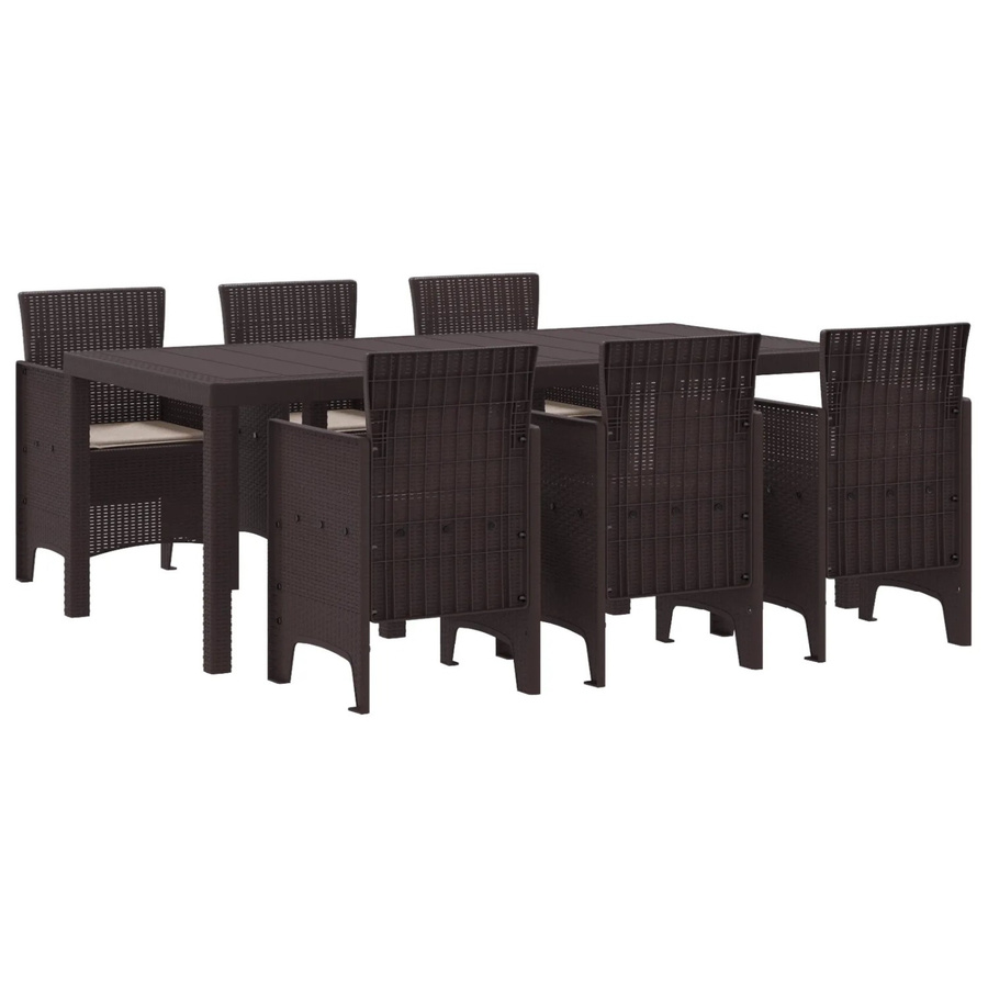 vidaXL 7-teilige Garten Essgruppe aus Poly Rattan mit Kissen in Braun-Taupe - Bild 2