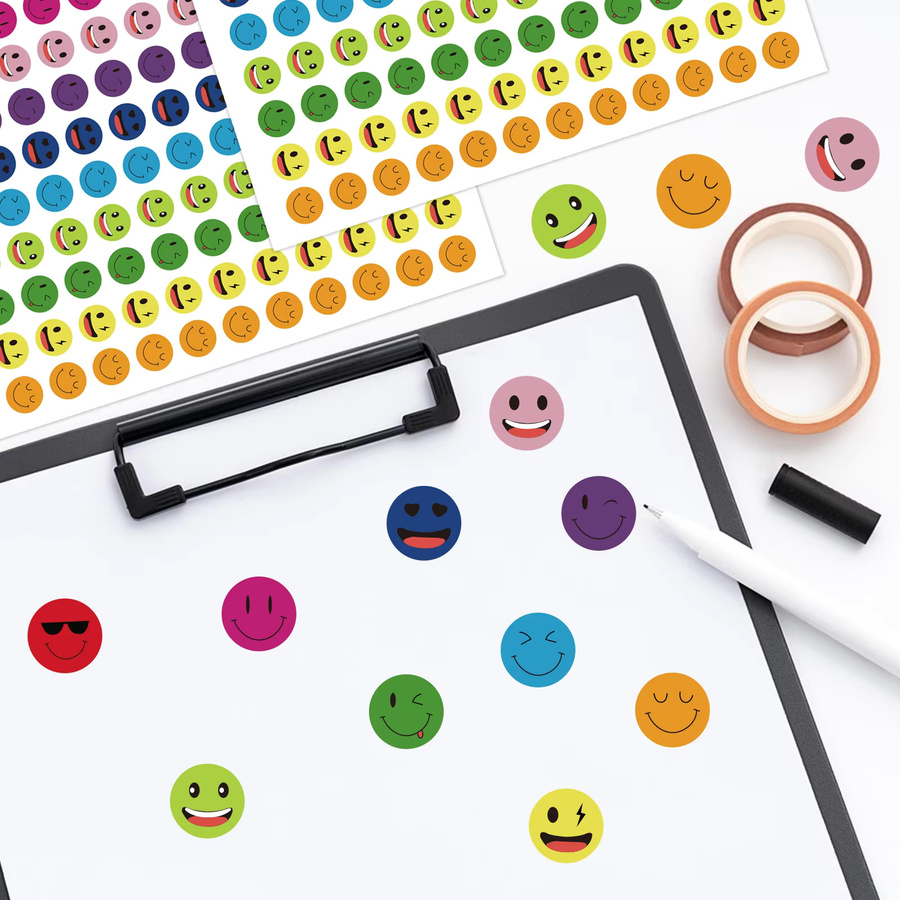 1200 Stück Mini Happy Smile Face Aufkleber in Bunt aus Papier - Bild 3