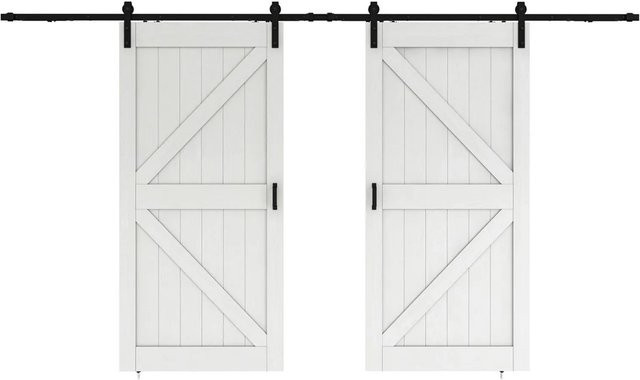 inova Holzschiebetür Weiß mit schwarzem Komplettset und 2seitigem Softclose, B/H: 205 x 215 cm - Bild 1