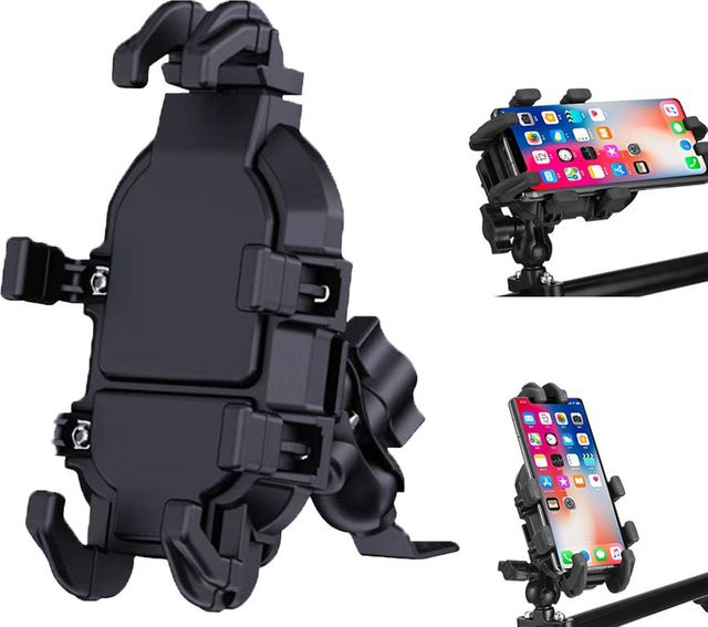 Anti-Shake Stoßdämpfungs-Telefonhalter für Motorrad und Fahrrad mit 360 Grad Rotation, GPS Navigationshalterung, Schwarz - Bild 1