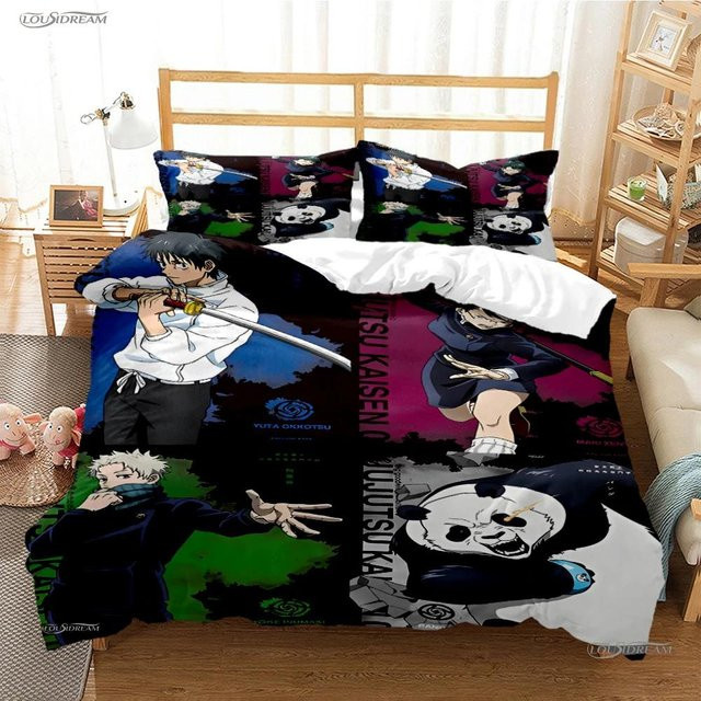 Jujutsu Kaisen Bettwäscheset mit Cartoon Anime Motiv, weiches Bettwäscheset aus Mikrofaser bestehend aus Bettbezug und Kissenbezug, Mehrfarbig, Breite: 240 cm, Höhe: 210 cm - Bild 1