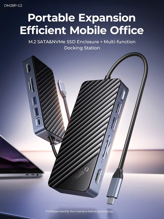 ORICO 8-in-1 USB-C Docking Station mit M.2 SATA/NVMe SSD Gehäuse, 10 Gbit/s, 4K60Hz HDMI, PD100W und RJ45 Ethernet, Grau - Bild 2